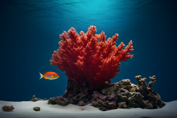 coral reef, exotic fish swims between corals in the ocean