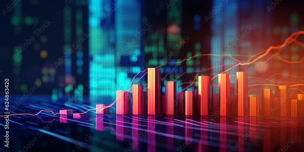 Wall mural chart of business data graph diagram and growth financial graphic report information on futuristic f