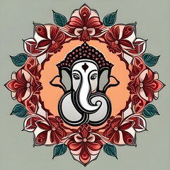 Hindu god Shree Ganesh illustration with flowers