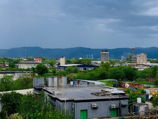 Pakistan capital Islamabad city view with urban skyline and clouds in blue sky, City View Point, high rise buildings, City views, green city, Beautiful aerial view of Islamabad.