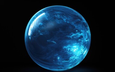 Abstract blue glass ball at black background.