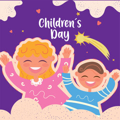 Cute sketch of children Happy Children day template Vector