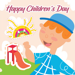Cute sketch of a boy Happy Children day template Vector
