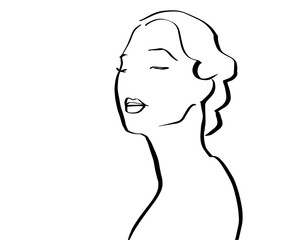 single line female character face black and white