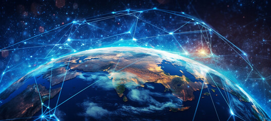 Obraz na płótnie Canvas Communication technology for internet business. Global world network and telecommunication on earth