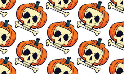 Obraz premium spooky pumpkins of Halloween seamless pattern background vector