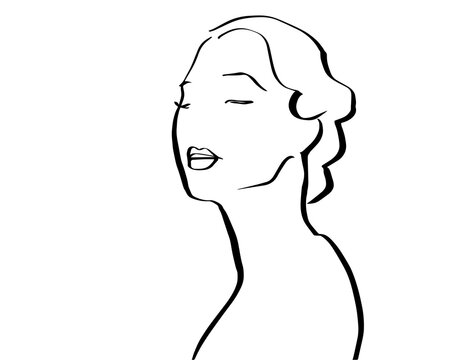 single line female character face black and white