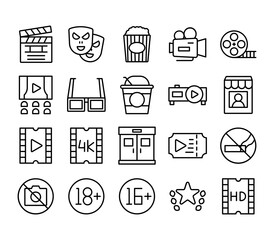 Cinema Icons Outline Style for Any Purpose