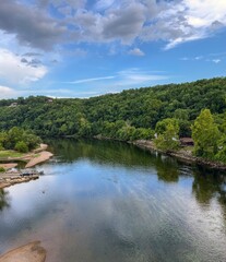 Naklejka na ściany i meble Looking out over the White River from the top of the historic Cotter Bridge in Cotter, AR