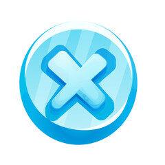 Obraz premium Ice closed button, frozen frame, level menu in cartoon style isolated on white background. Glass shiny panel, game ui element. 