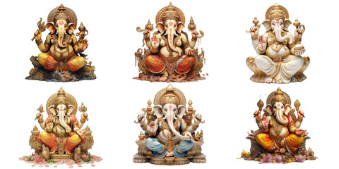 set of Indian God Ganesh isolated - obrazy, fototapety, plakaty