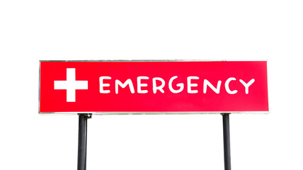 Graphic of white cross and the text emergency on red sign concept of emergency health care service                              