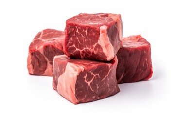 Fototapeta premium Pieces of fresh beef on a white background. Generative AI