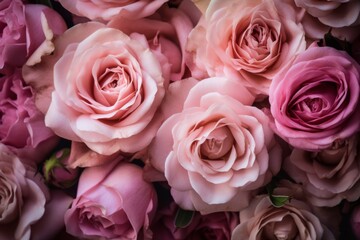 Pink roses bouquet, close up. Generative AI