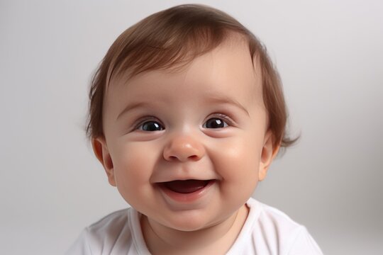 Portrait of a smilling baby isolated on a white background. Generative AI