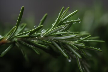 Rosemary with water drops , close-up. Generative AI