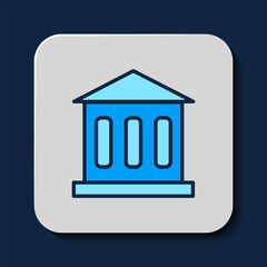 Filled outline Bank building icon isolated on blue background. Vector