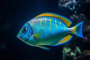 Fototapeta premium Tropical blue fish in underwater. Generative AI