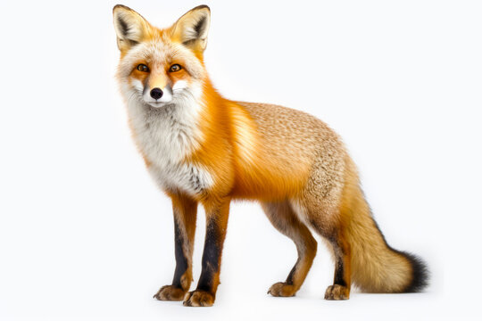 Close up of fox on white background with white background. Generative AI.