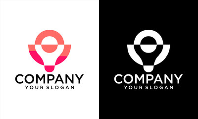 Modern tech bulb logo design concept. Pixel technology bulb idea logo template. Light bulb lamp idea creative innovation networking energy logo design digital technology