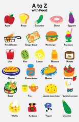 Alphabet with cute food illustrations