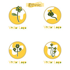 Set of Vector Ethnic Abstract Ornament Logo Emblems Monoline Line Art Full Color Original Design