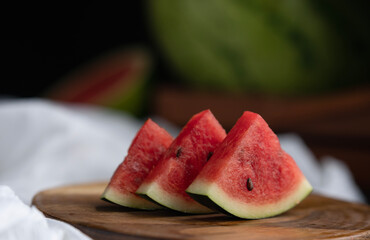 healthy food image sliced watermelon on wooden table