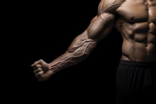 A Man With A Ripped Arm And No Shirt. Muscles, Working Out, Injury Prevention, Fitness Regimes, Rehabilitation, Nonverbal Communication. Generative AI