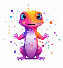 cute cartoon gecko with confetti sprinkles, a low poly illustration, adorable character, mascot, concept, digital art