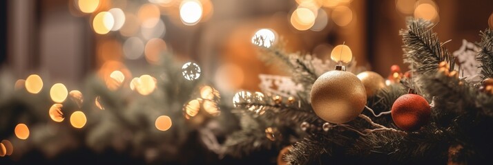 Fototapeta na wymiar christmas celebrate festive greeting joyful happiness background christmas tree fireplace with kighting bokeh and decorating items blur bokeh background ,ai generate