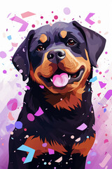 cute cartoon rottweiler with confetti sprinkles, a low poly illustration, adorable character, mascot, concept, digital art