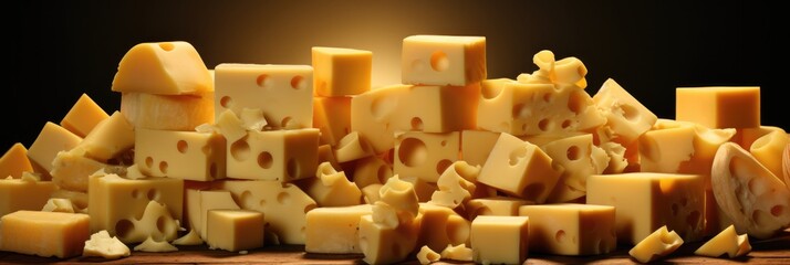 A Pile Of Cheese That Is On A Table. Cheese Variety, Table Styling, Texture, Color, Pairings, Storage. Generative AI
