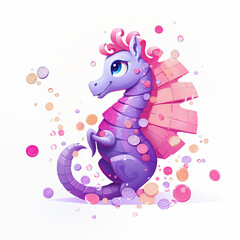 cute cartoon seahorse with confetti sprinkles, a low poly illustration, adorable character, mascot, concept, digital art