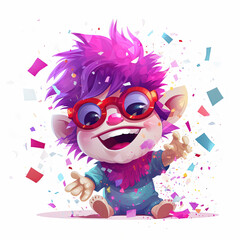 cute cartoon troll with confetti sprinkles, a low poly illustration, adorable character, mascot, concept, digital art