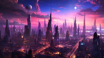 Fototapeta na wymiar Generative Ai. Fantasy City of the Future 