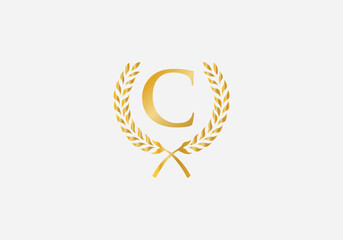 Laurel wreath logo and laurel wreath circle leaf icon vector design with letters. Laurel wreath leaf circle favicon and icon