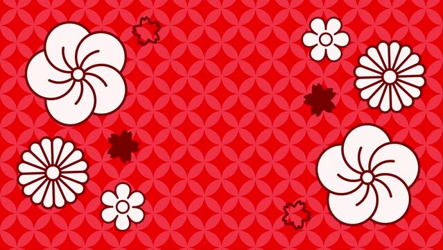 和風な花が回転するシンプルな和柄の背景アニメーション（赤）