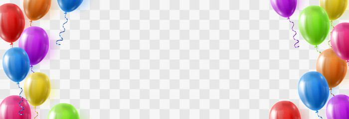 Vector colorful balloons isolated on png background. Realistic festive 3d helium balloons template for anniversary, Birthday party design. Vector illustration on transparent background