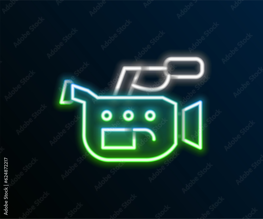 Wall mural glowing neon line cinema camera icon isolated on black background. video camera. movie sign. film pr