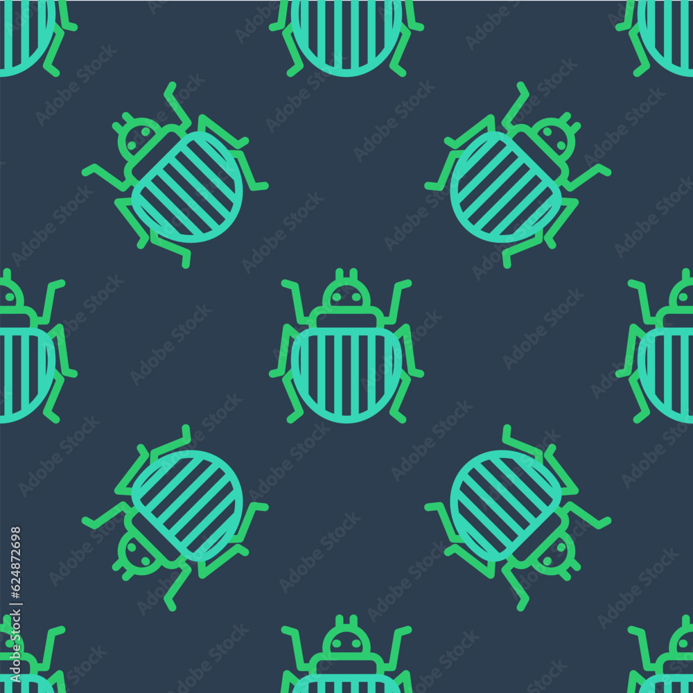 Poster line colorado beetle icon isolated seamless pattern on blue background. vector
