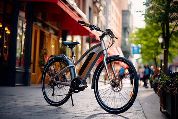 Fototapeta na wymiar E Bike In New York City. Ebike Cycling