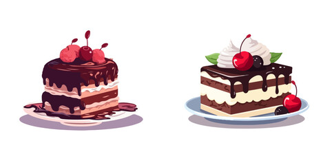 sweet cakes slices pieces vector illustration blackforest cheesecake tiramisu chocolate