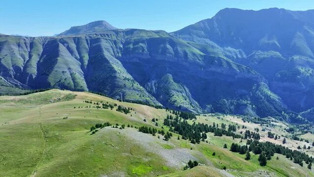 Mountainside of Mercantour National Park seen from a drone