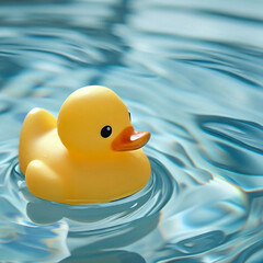 Yellow rubber ducky on a pool full of water - AI