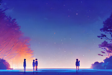 people looking at the winter night sky. Generative ai
