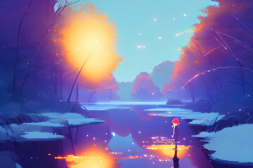 a dim view of a winter night.k.a.winter night. Generative ai