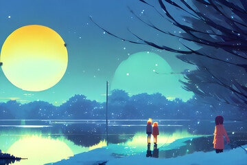 a full moon on a winter night. Generative ai