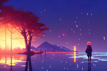 a snowy winter night. Generative ai