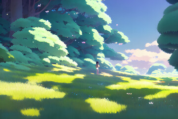the sun shining through the woods in the middle of the day. Generative ai