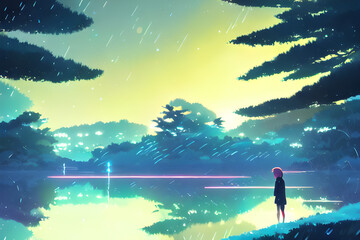 Fantastic Forest Pond. Generative ai